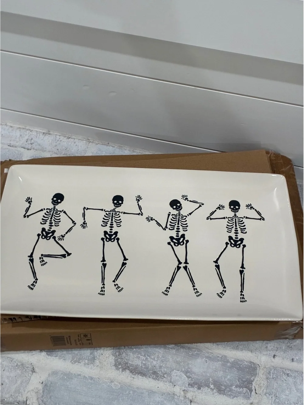 Stoneware Serving Platter with Dancing Skeleton Design